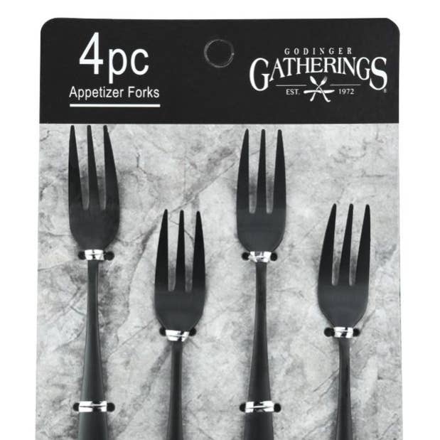 Godinger - Wholesale Flatware Set - Classic Matte Black PVD Appetizer Forks, Set of 40