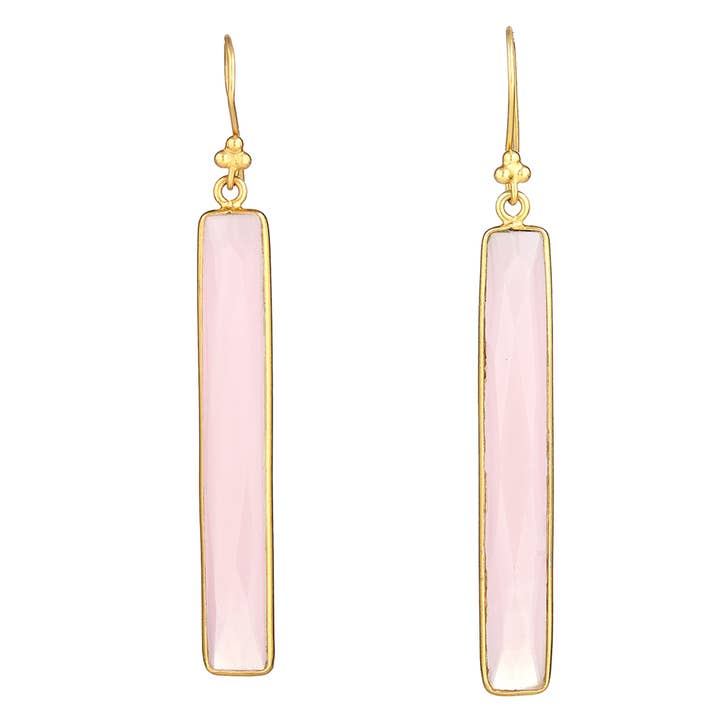 Elyssa Bass Designs - Wholesale Dangle Earrings - Rose Qz, Rectangle Gemstone Bar Earrings