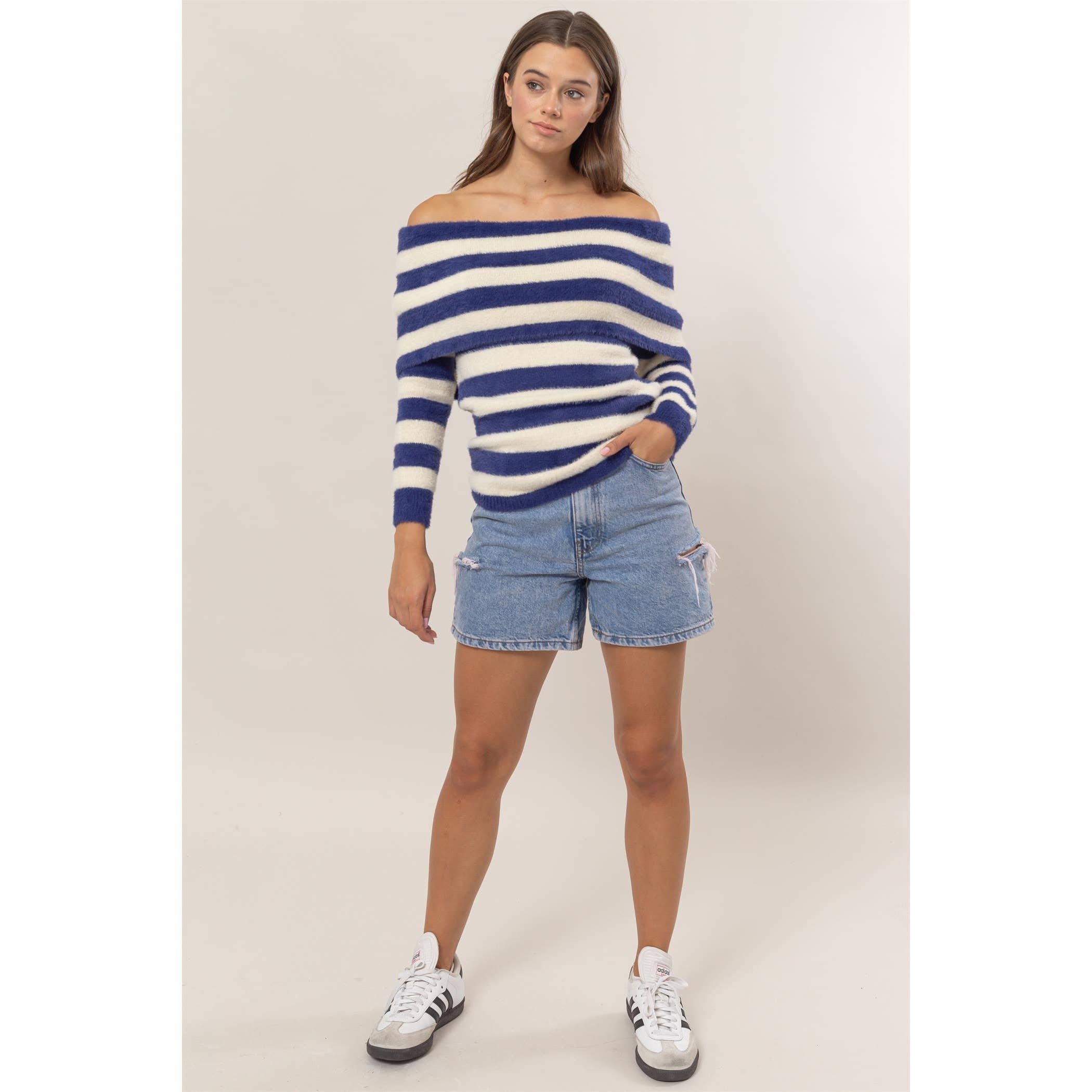 HYFVE - Venta al por mayor Jersey de punto - Mujer - Jersey a rayas con hombros descubiertos2