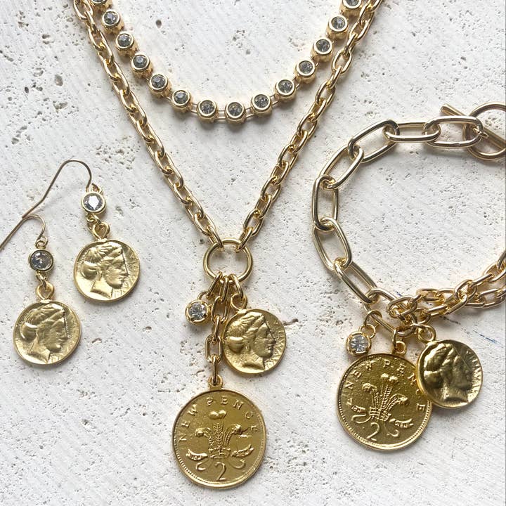 Coin jewelry, tarnish resistant jewelry, vintage modern boho for wholesale by VB&CO Designs Handmade Jewelry