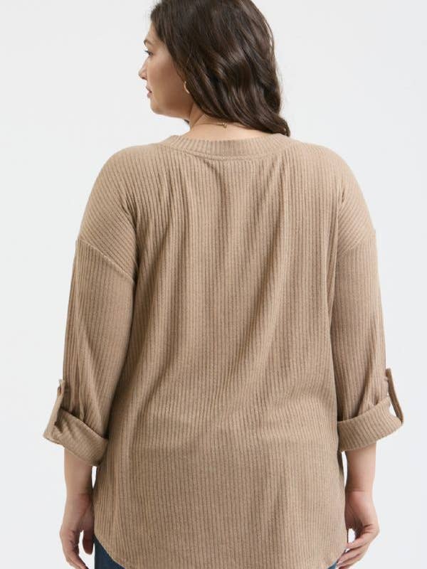 Blu Pepper - Wholesale Knit Top - Women's - PLUS 3/4 TAB SLEEVE HENLEY KNIT TOP4