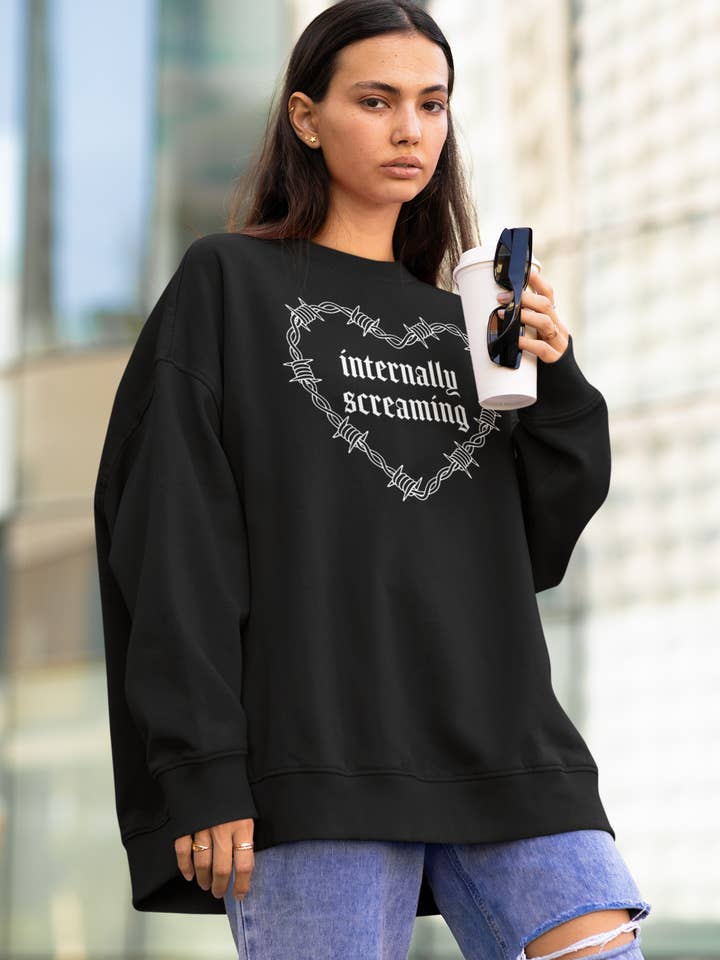 Goth Alt Sweater, Internally Screaming for wholesale by Wickedly Divine Shop