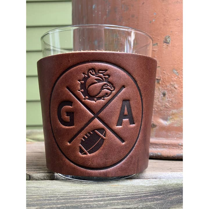 Leather Wrapped Whiskey Glass - Georgia Football for wholesale by Jimmyrockit