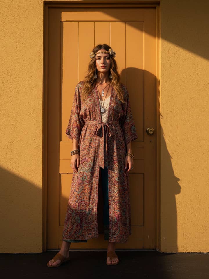 Kimono Bohème en Mélange de Soie de Luxe | Taille Unique (UK 8-14) | pour la vente par Humanity Centred Designs