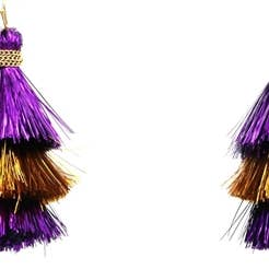 Purple and Yellow Shimmer Tassel Gameday 2" Earring for wholesale by What's Hot