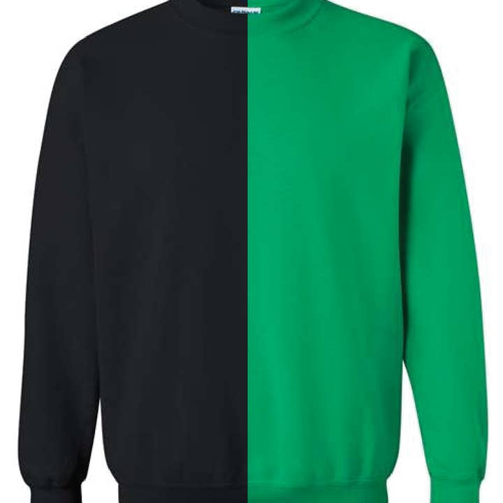 Sort & Grøn Delt Farvet, To-Tonet, Crewneck Sweatshirt for engroshandel hos McKenzie’s Infinity LLC