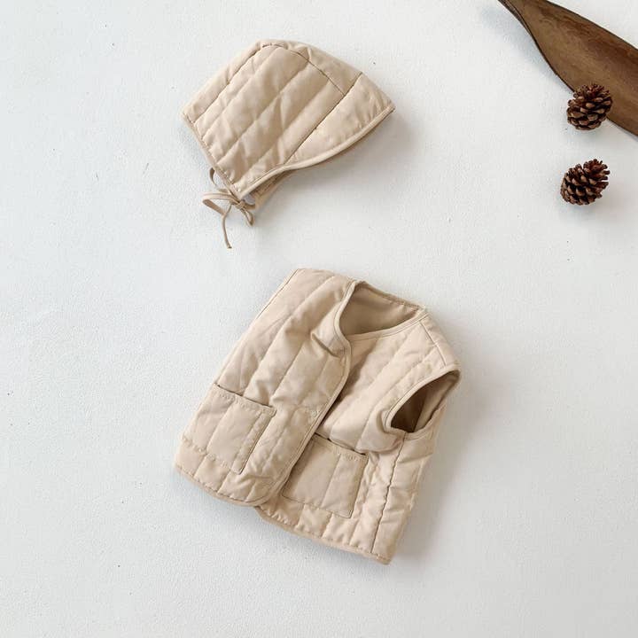 MyKids-USA® - Vendita all'ingrosso Completino - Neonati - Gilet senza maniche in tinta unita con cappello per neonati autunnali e invernali di nuovo arrivo