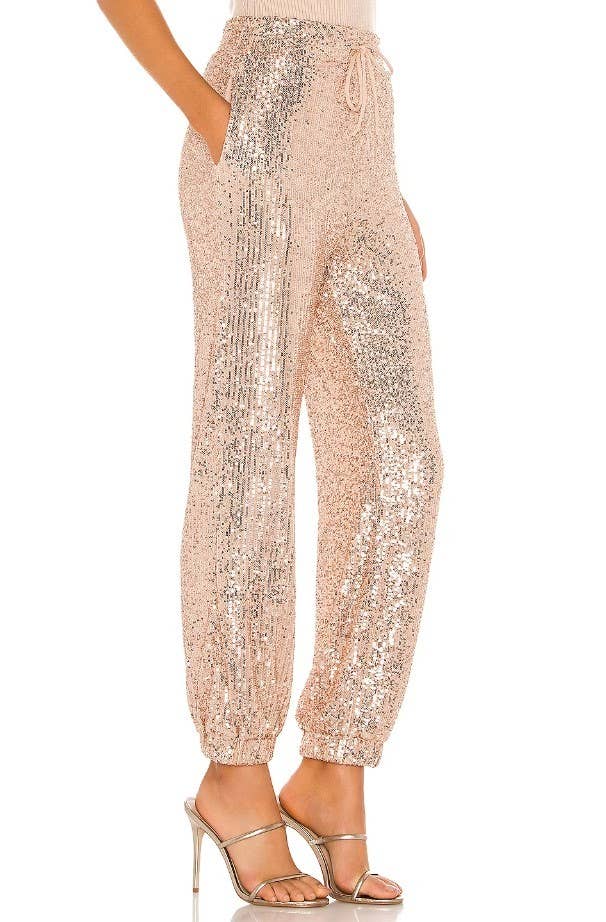 SEQUIN JOGGER PANTS - 2408 ROSE GOLD for wholesale on Faire1