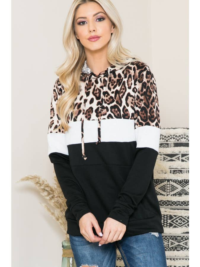 SOLID AND ANIMAL COLOR BLOCK TUNIC WITH HOODIE for wholesale on Faire2