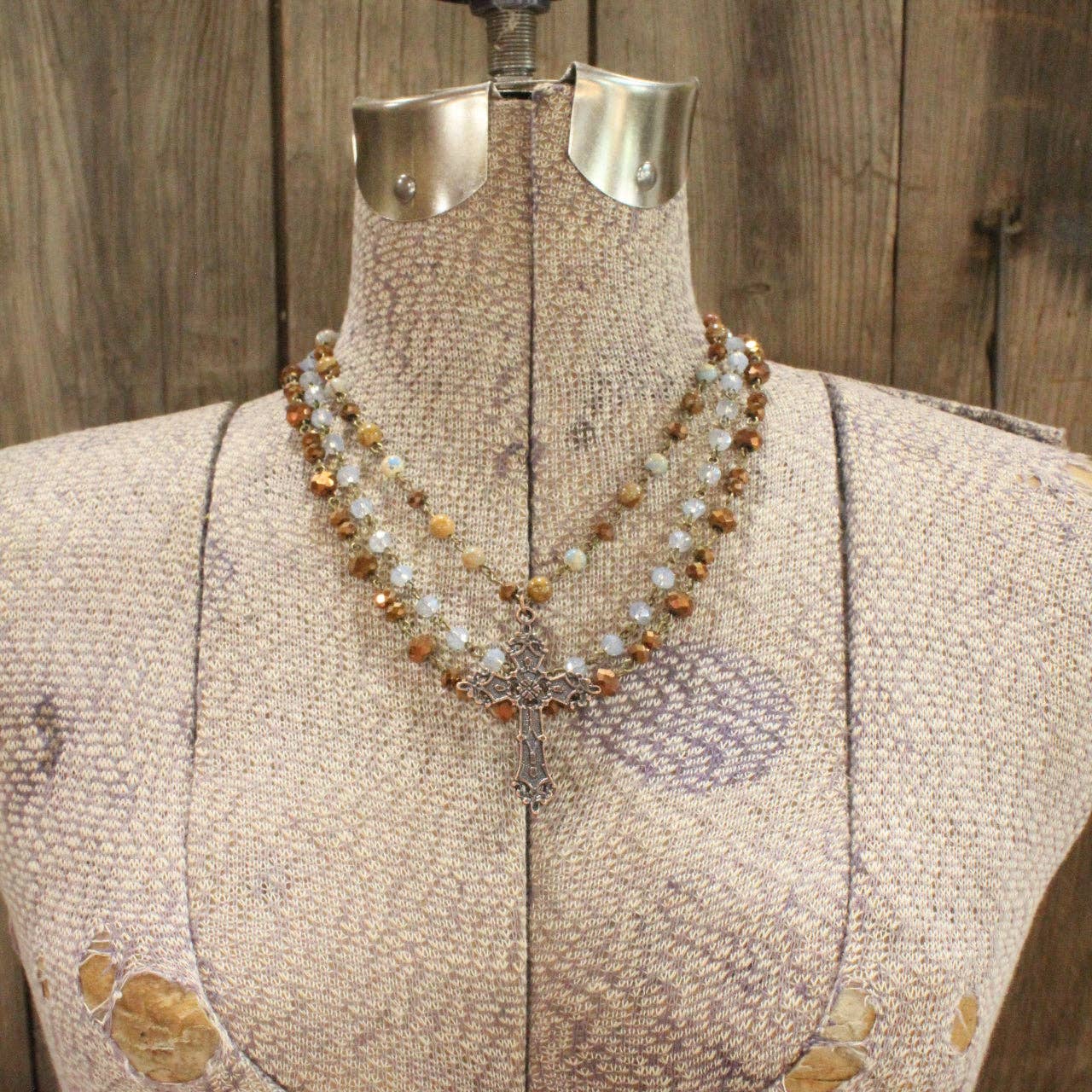 The Primitive Peddler, Inc. - Wholesale Pendant/Charm Necklace - Copper Cross & Stone Layered Necklace4