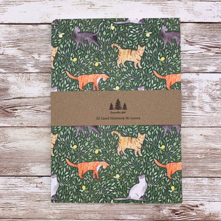 Cat A5 Lined Notebook for wholesale by Samantha Hall Designs