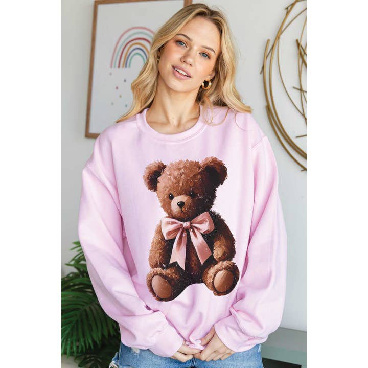 BLUME & CO. - Vendita all'ingrosso Felpa stampata - Donna - Felpa Grafica con Orso di Peluche Marrone COQUETTE