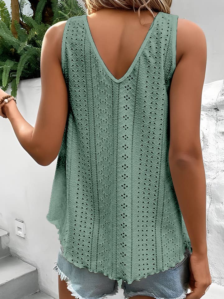 Lovesoft - Wholesale Tank Top - Women's - Multicolor Lace Crochet Splicing V Neck Loose Fit Tank Top