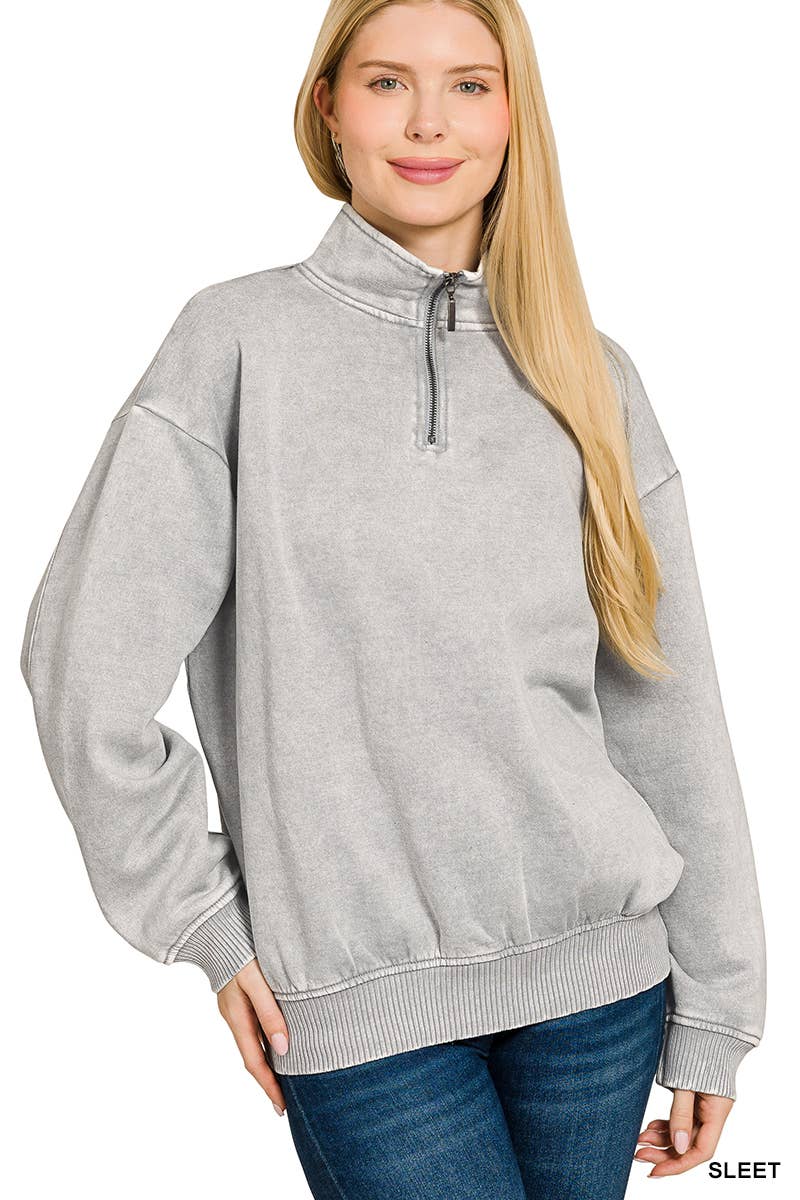 42POPS - Wholesale Sweatshirt - Women's - ,..0810 Acid Wash Fleece Half Zip Pullover SI-2674817
