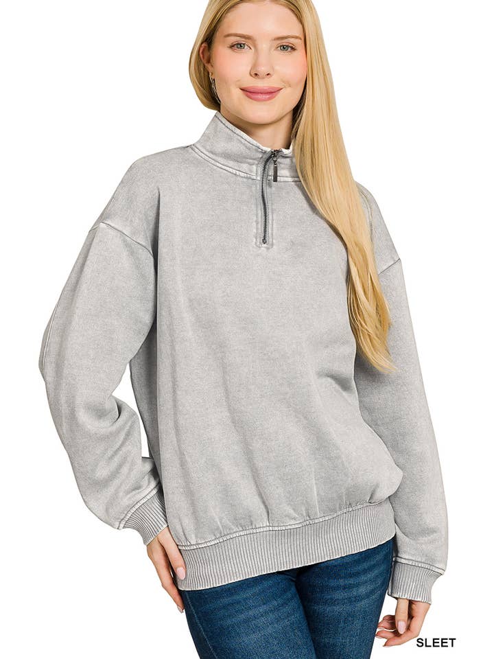 42POPS - Wholesale Sweatshirt - Women's - ,..0810 Acid Wash Fleece Half Zip Pullover SI-2674817