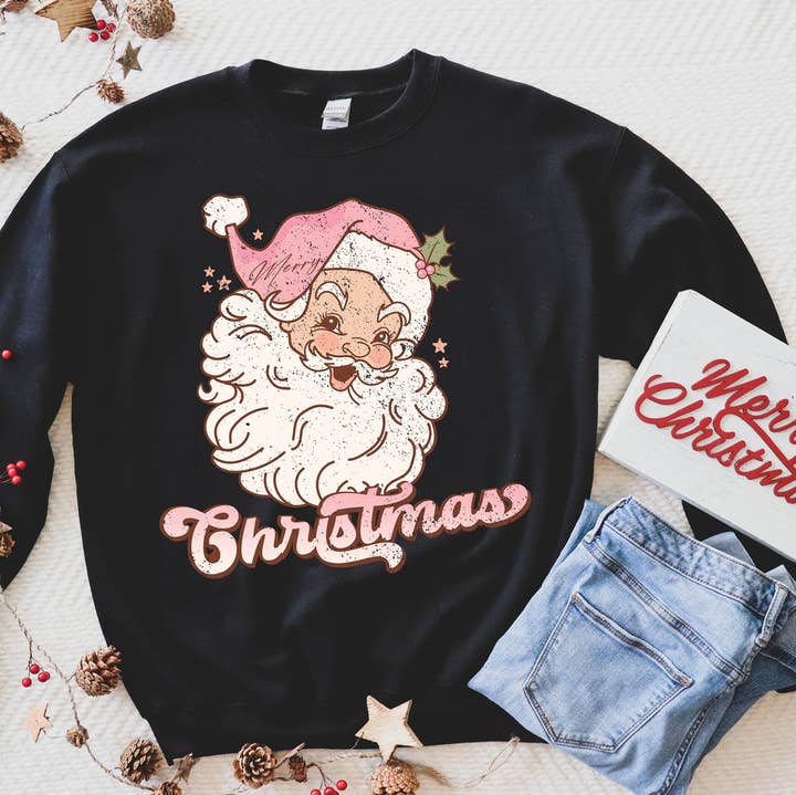 Merry Christmas Pink Vintage Santa Fleece for wholesale by MidWest Tees