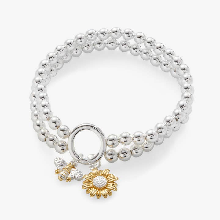 Sunflower + Bee Double Stretch Bracelet for wholesale by Alex and Ani