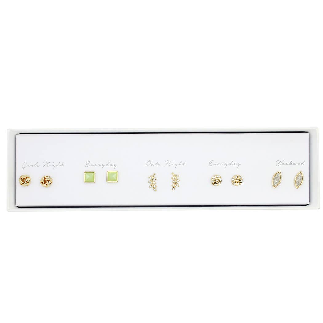 Fashion City - Wholesale Jewelry Set - 5 Pairs Multipack Stud Earrings Set with Gift Box3