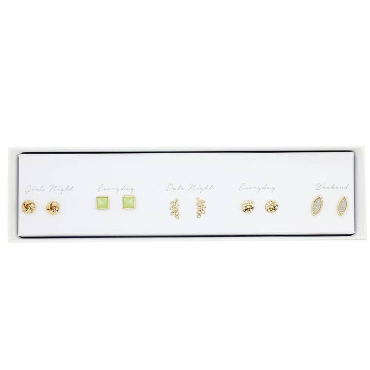 Fashion City - Wholesale Jewelry Set - 5 Pairs Multipack Stud Earrings Set with Gift Box3