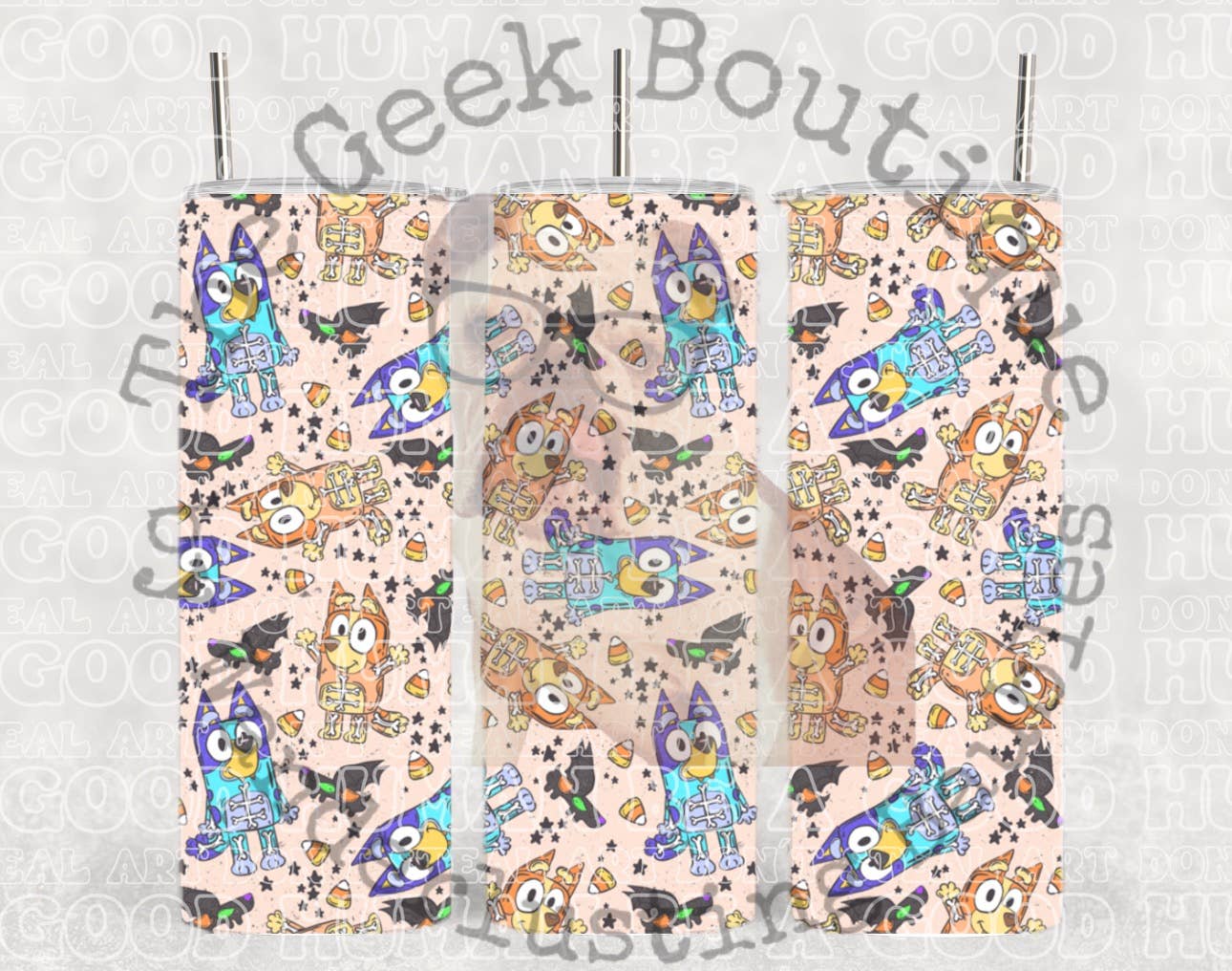 The Geek Boutique - Wholesale Insulated Mug/Tumbler - Blue Heeler Skeleton Halloween Cute Kids Cartoon Tumbler0