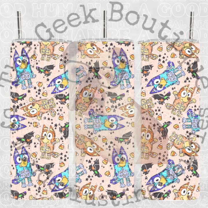 The Geek Boutique - Wholesale Insulated Mug/Tumbler - Blue Heeler Skeleton Halloween Cute Kids Cartoon Tumbler