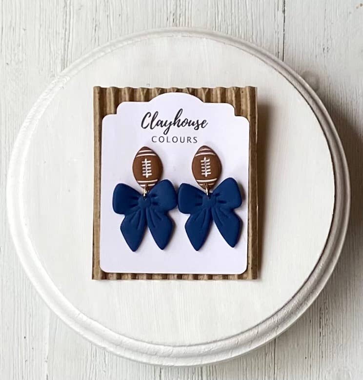 Clayhouse Colours - Vente Boucles d'oreilles pendantes - Boucles d'oreilles Football & Nœud1