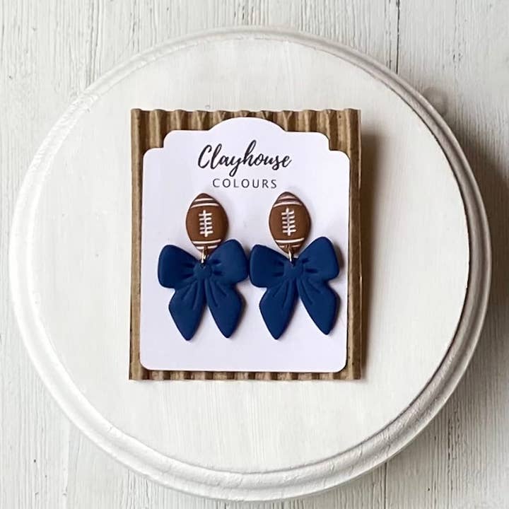 Clayhouse Colours - Vente Boucles d'oreilles pendantes - Boucles d'oreilles Football & Nœud1