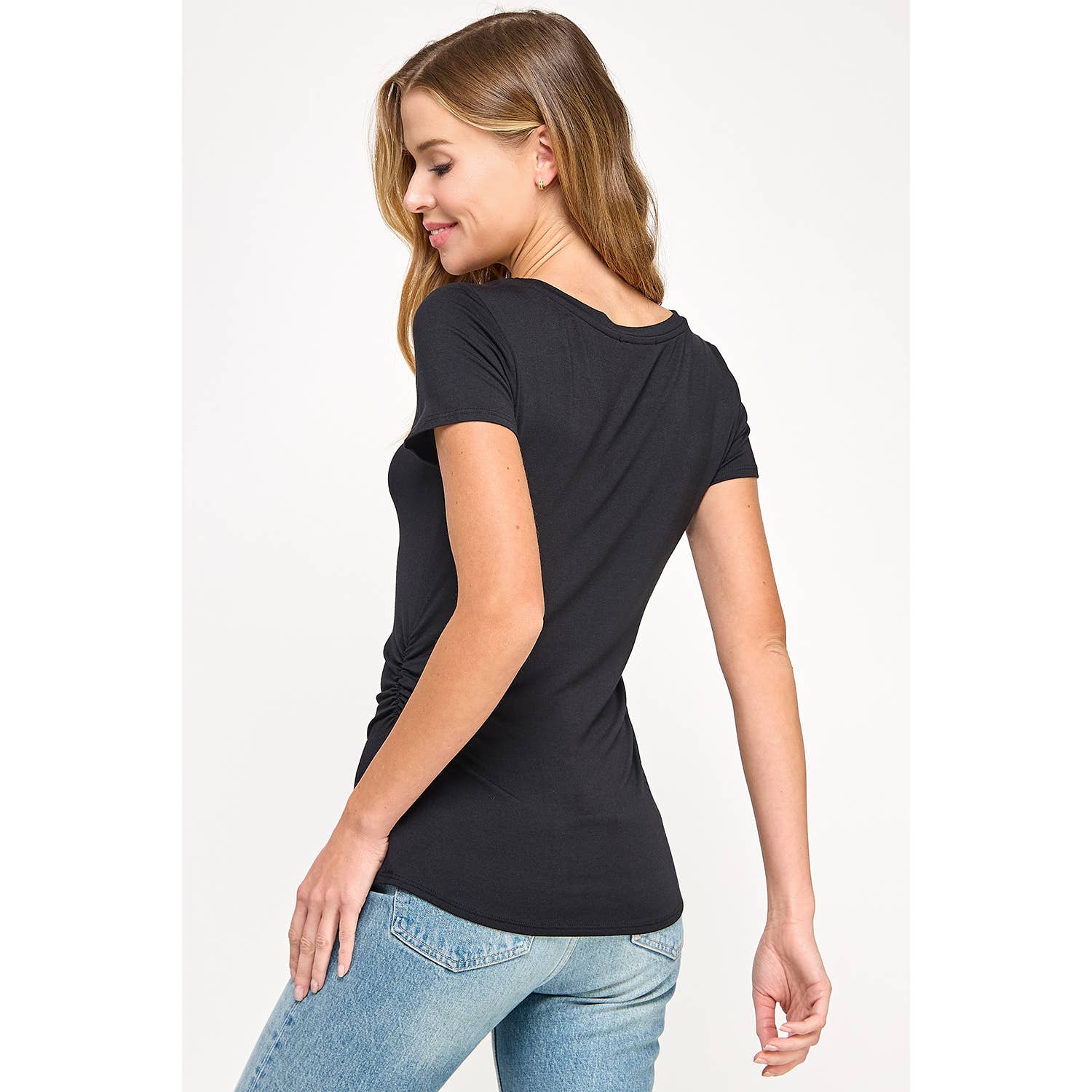 Heimious - Vendita all'ingrosso Maglietta - Donna - Maglietta a maniche corte con lati arricciati, T8413