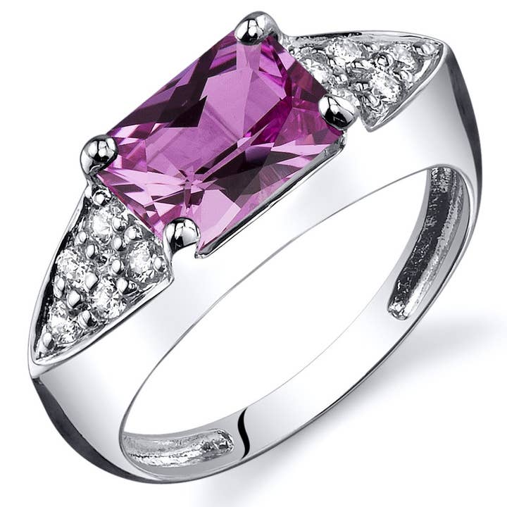 Created Pink Sapphire Radiant Cut Sterling Silver Ring Sz 8 for wholesale by Peliani