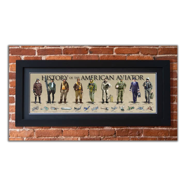 Historia del Aviador Americano - Enmarcado 2” Negro con Doble Paspartú, Moldura Plana 11 ¾" x 36" para venta al por mayor de History America