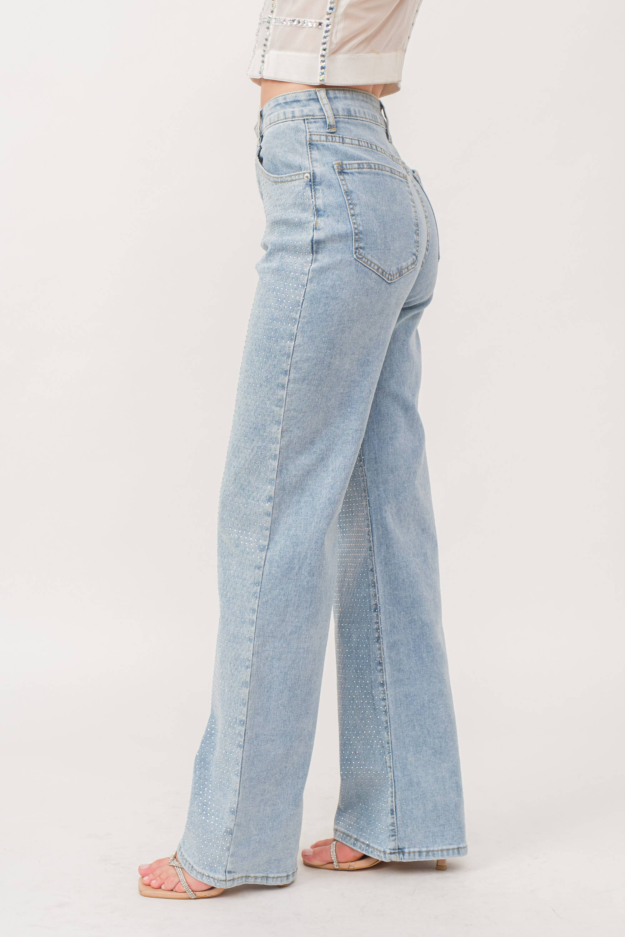 KIWI - Wholesale Jeans - Dames - IP2847 - Stretch spijkerbroek met hotfix strass-steentjes1