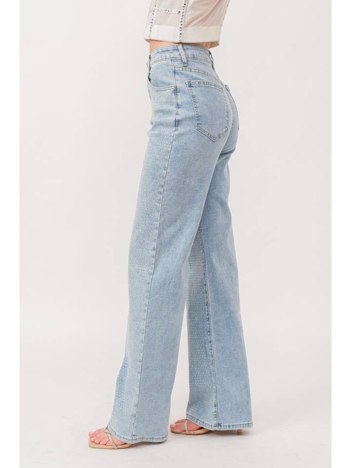 KIWI - Wholesale Jeans - Dames - IP2847 - Stretch spijkerbroek met hotfix strass-steentjes1