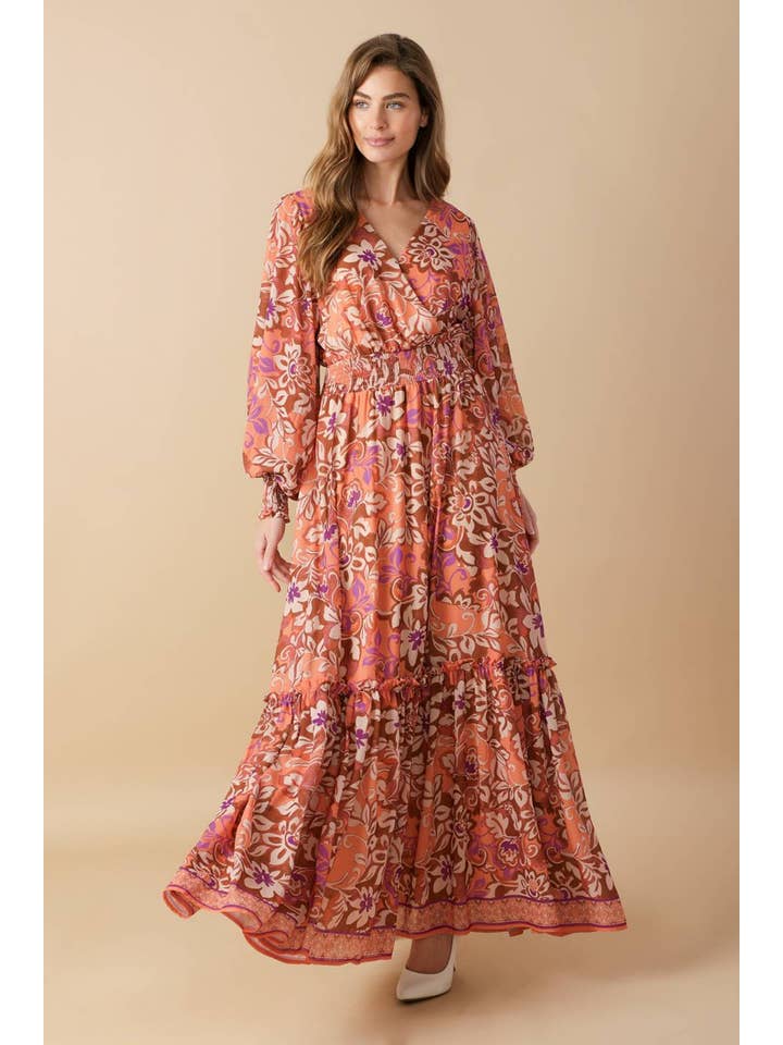 BROWN PURPLE A printed woven maxi dress - ID21806 for wholesale on Faire