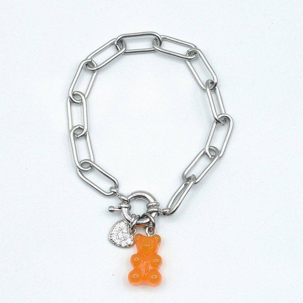 Daemon srls – Pulseira com pendente por atacado – WINONA - Pulseira de aço inox com corrente de clipe de papel em formato de ursinho de goma0