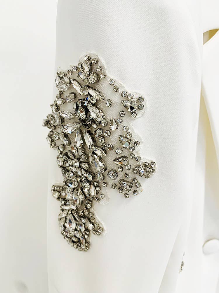 White SET149 Luxe Beaded Jacket & Wide-Leg Pants Ensemble for wholesale on Faire7
