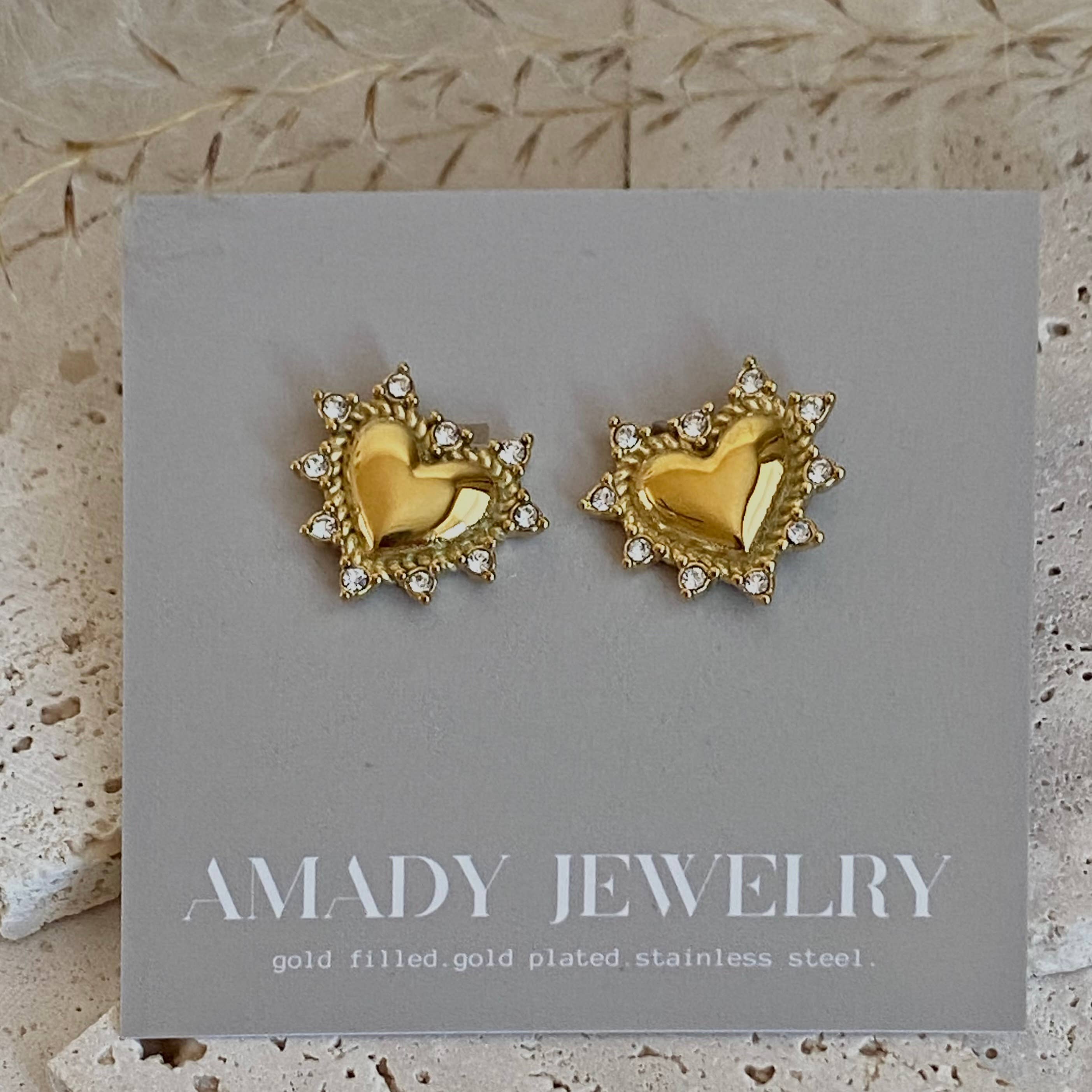 Amady Jewelry - Vendita all'ingrosso Orecchini a bottone - Orecchini a bottone con strass a forma di cuore dichiarazione d'amore6