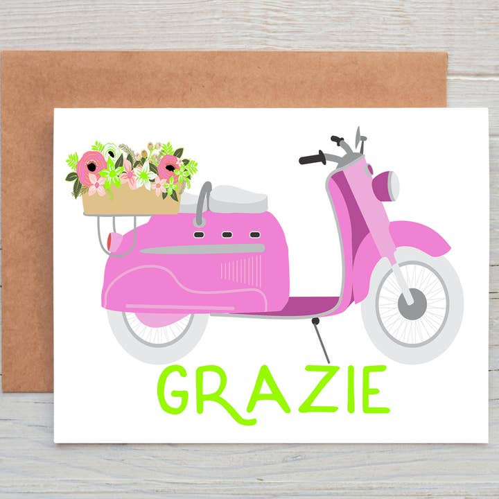 Grazie - takkort - vespa - italiensk for engroshandel hos Cyndi and Sofi Designs