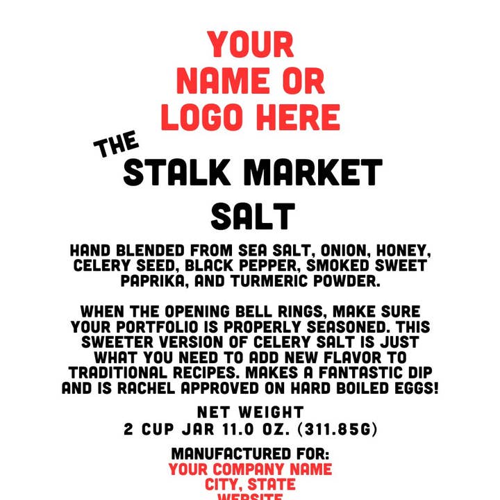 Stalk Market Salt - Custom Logo - 2 Cup Jar for wholesale by Rachel's Spice Company