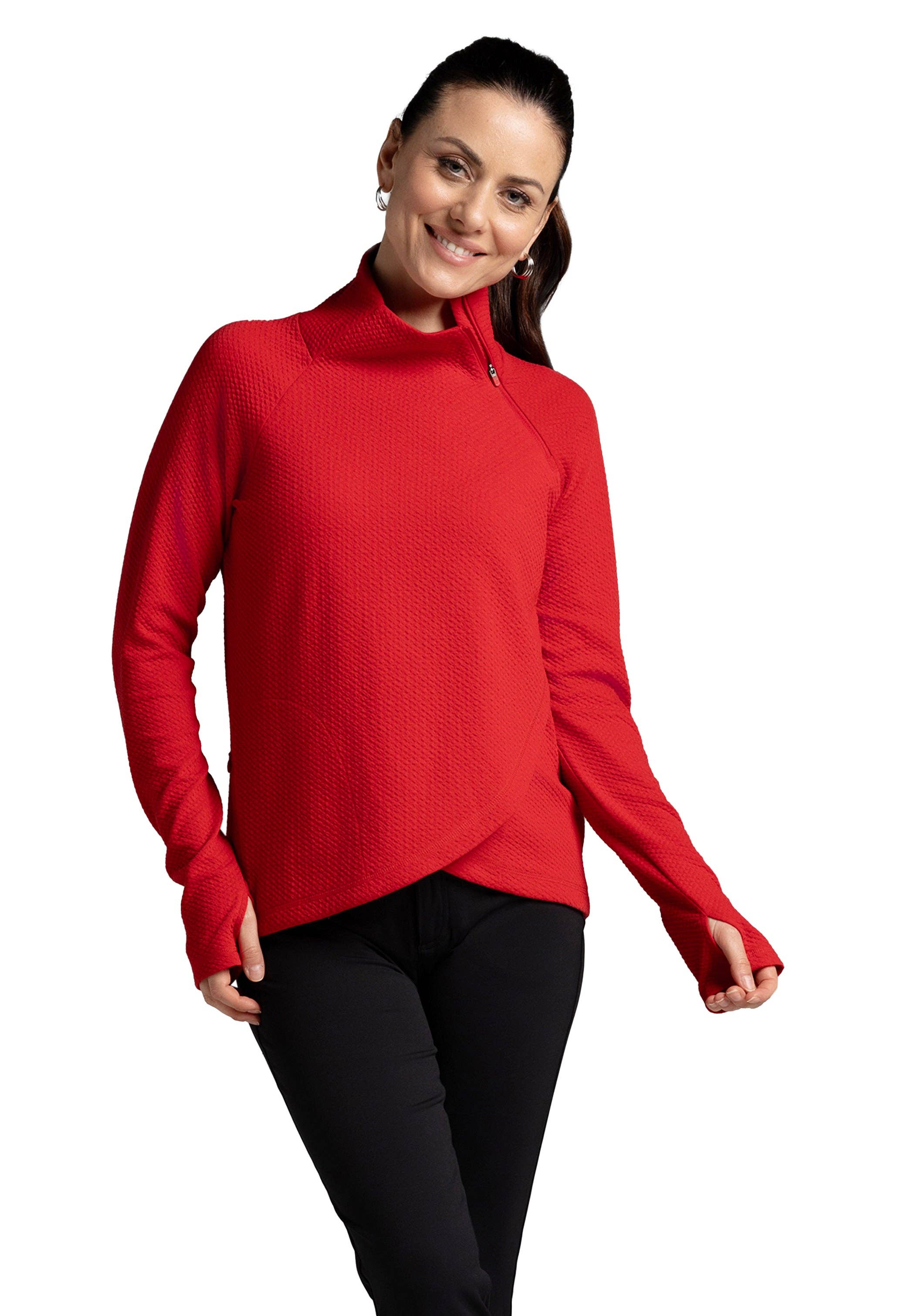 IBKÜL - Wholesale Sweatshirt - Women's - Solid Popcorn Stitch Asymmetrical Zip Pullover 2.026