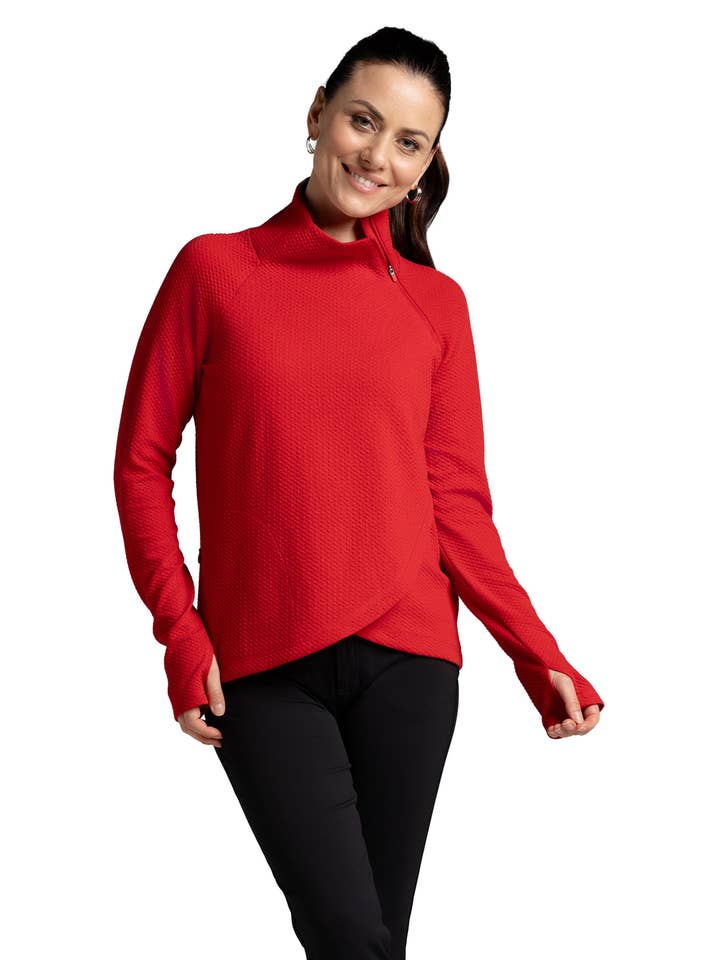 IBKÜL - Wholesale Sweatshirt - Women's - Solid Popcorn Stitch Asymmetrical Zip Pullover 2.026