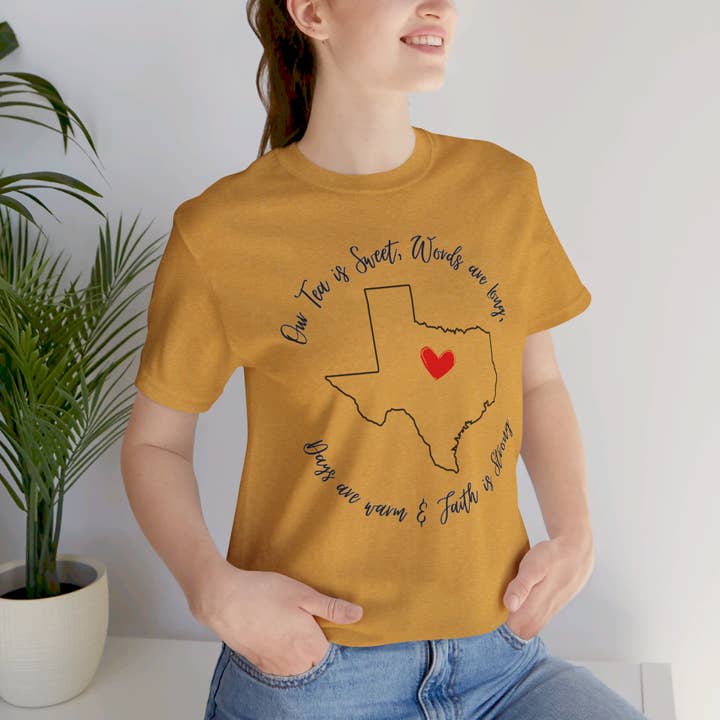 Sweet Tea and Strong Faith Texas Bella+Canvas Tshirt for wholesale by Red Dirt Texas