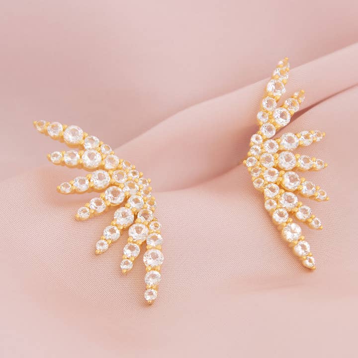 Skønhed Unikke Vinge Øreringe | Sølv & Naturlig Hvid Topas for engroshandel hos Thesoftcheek Jewelry