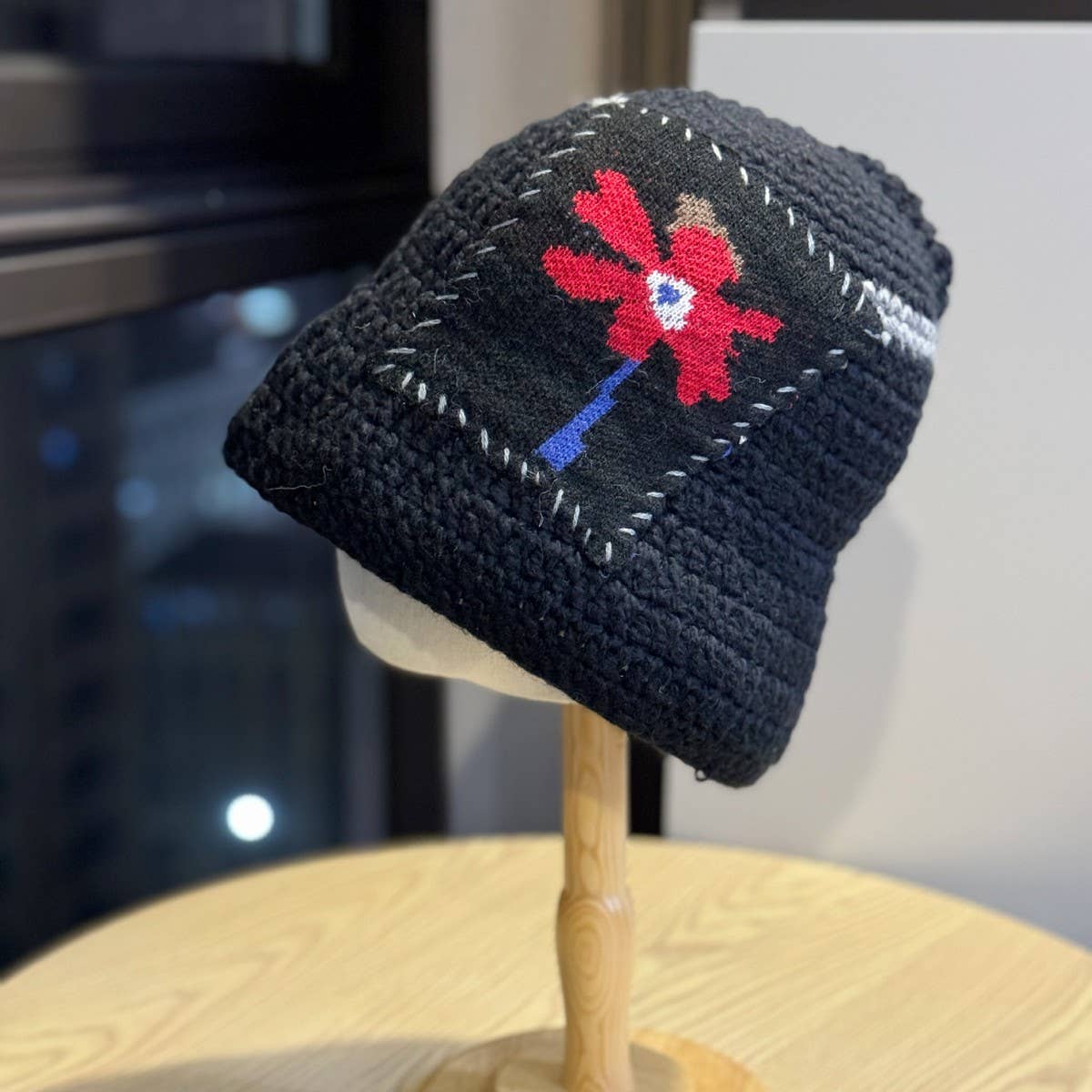 DOUBLJU - Wholesale Beanie - Women's - HAND-CROCHETED FLOWER COLOR-BLOCK HAT_CWAH048870