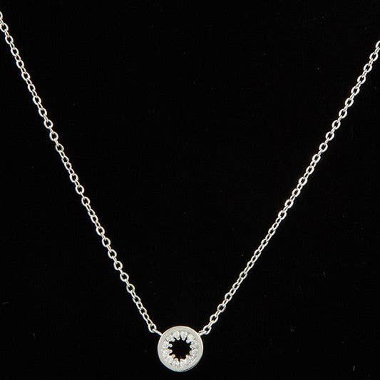 RHODIUM ROUND CUBIC ZIRCONIA PENDANT NECKLACE for wholesale on Faire