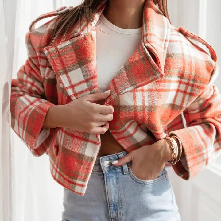 safistyle - Wholesale Jacket - Women's - Autumn and winter fashion British suit collar plaid printed 3