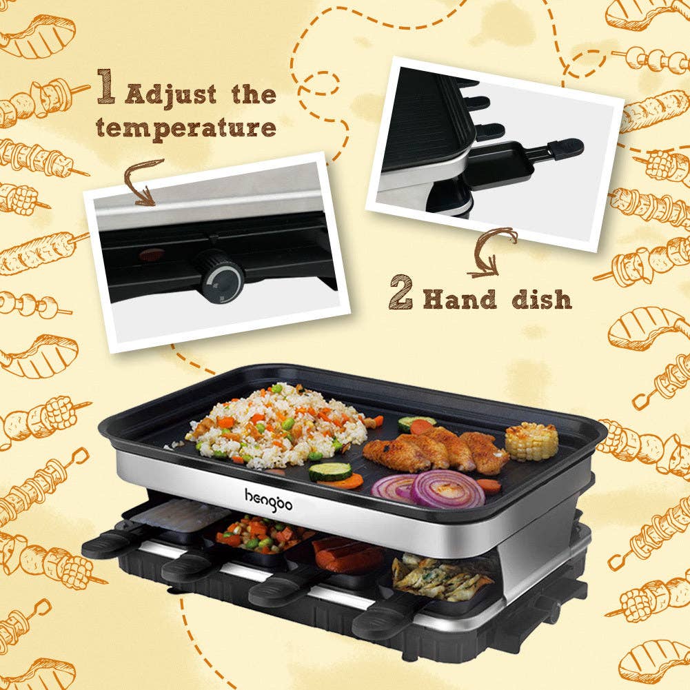 39F Inc. - Wholesale Kitchen Appliance - 1500W Raclette Grill for 8 - Non-Stick with 8 Mini Pans5