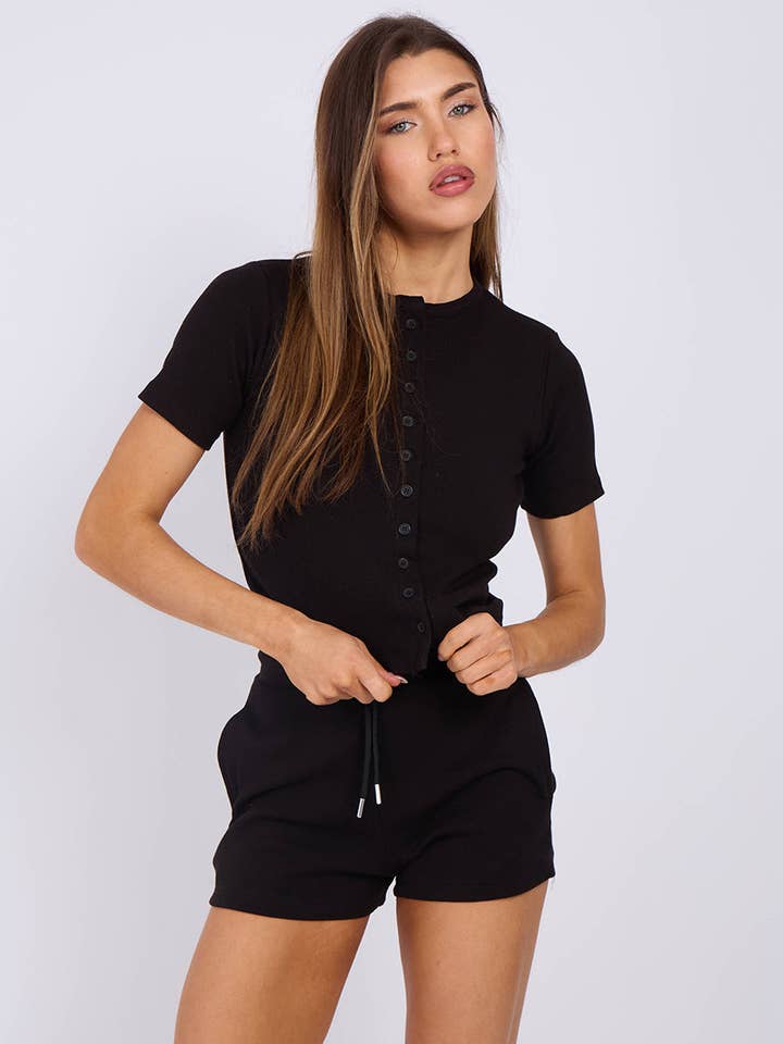 AX Labels - Wholesale Lounge Set - Women's - Ribbed Button Through Short Sleeve Top and Shorts Co-ord41