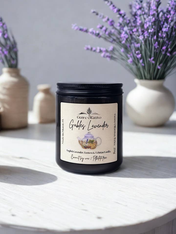Gables Lavender: 8oz Amber Jar English Lavender, Mayer Lemon & Tahitian Vanilla for wholesale by Genre Olfattivo