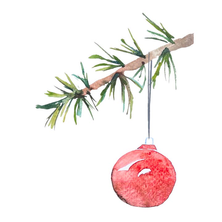 Waterline Studio - Wholesale Christmas Card - Red Ornament Watercolor Holiday Card1