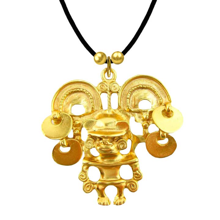 Collier Pendentif Figurine Tairona 24k GP pour la vente par Across The Puddle